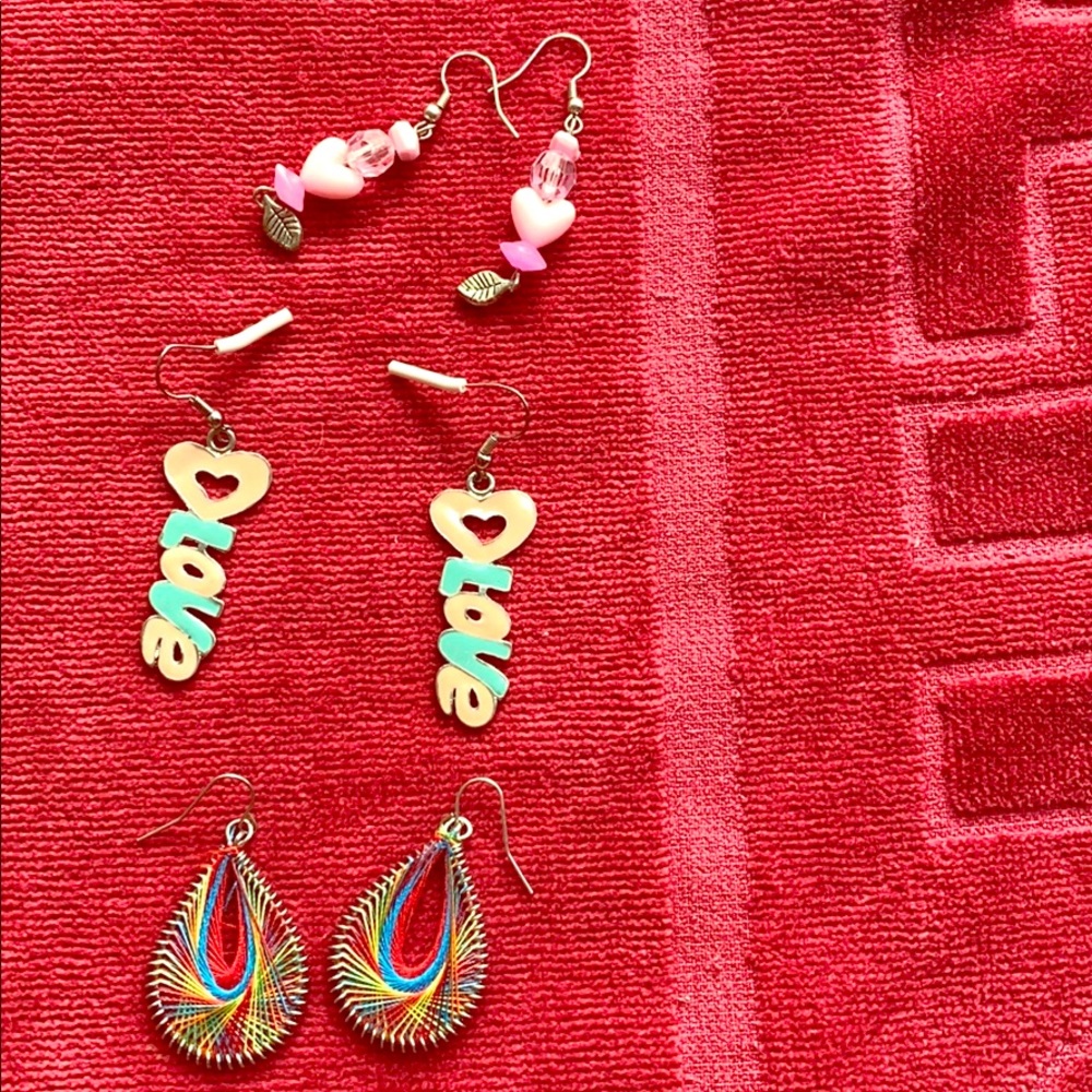 Set of 3 LOVE heart blessing hippie earrings! New